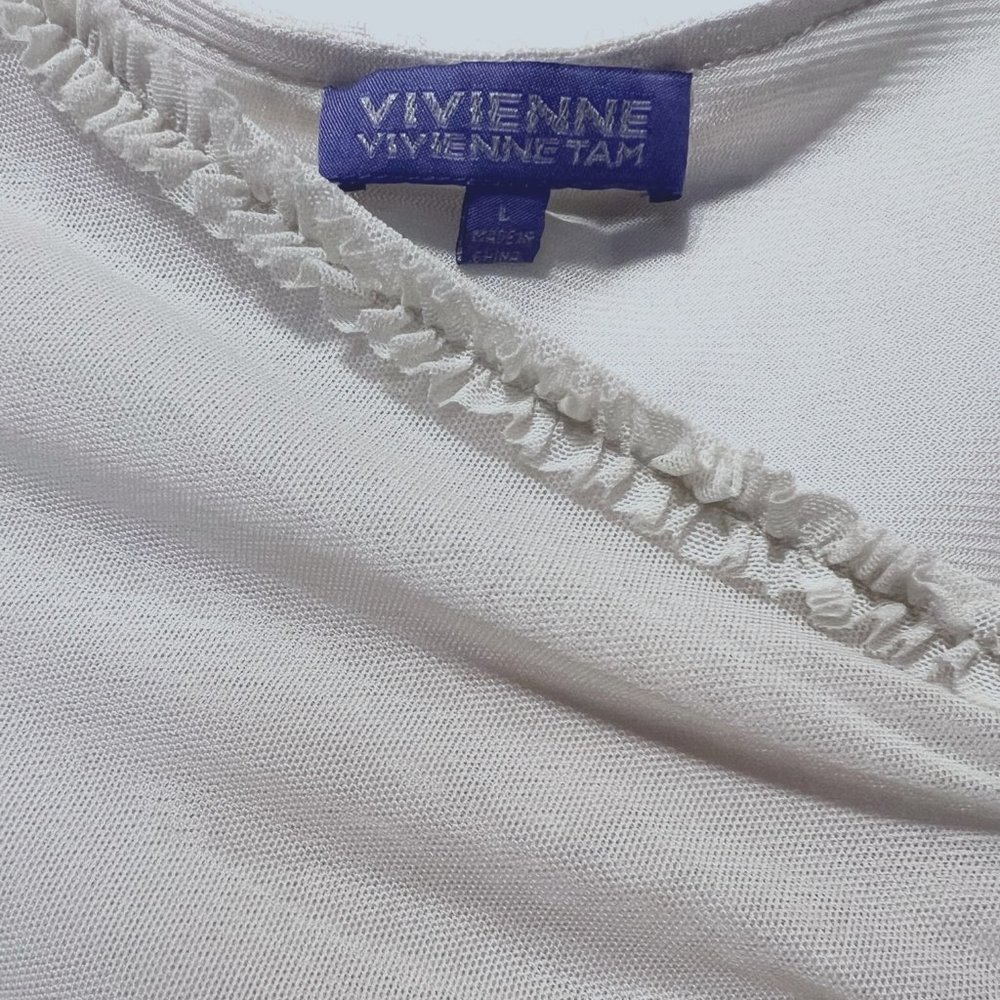 Vivienne Tam- large-VINTAGE-sleeveless blouse-Large-puffy flowers on front-liner - Picture 2 of 10